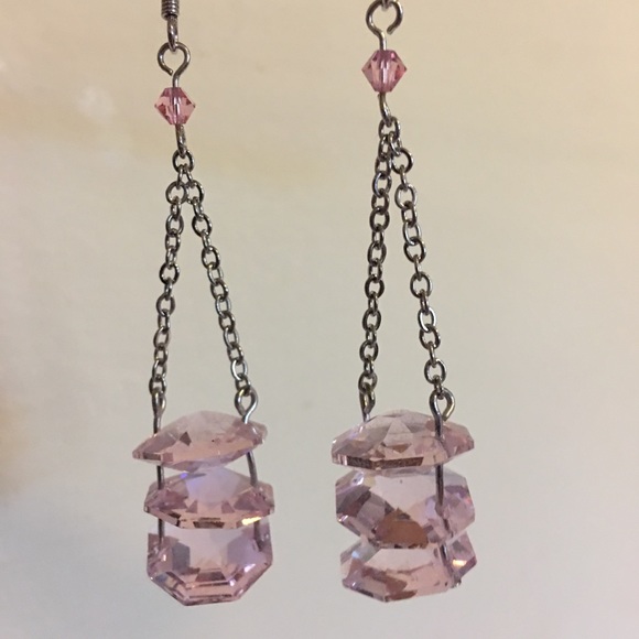 Sterling Silver + Pink Swarovski Crystal Earrings - Picture 4 of 4